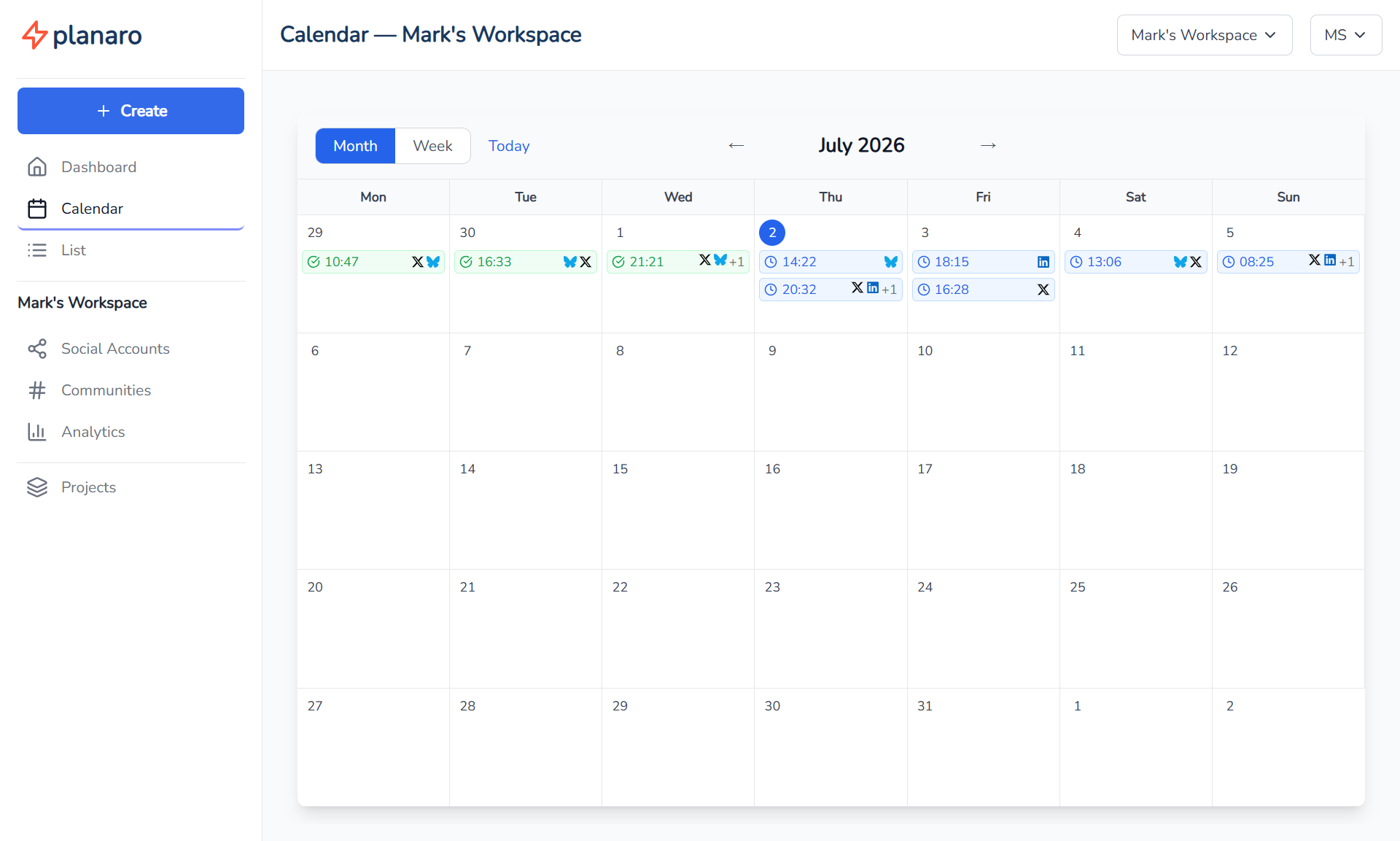Planaro Calendar Monthly View