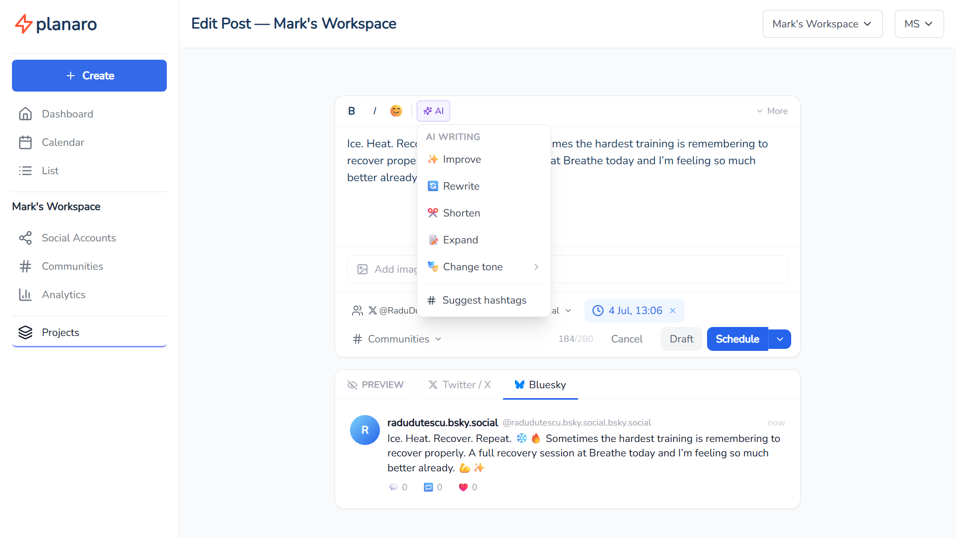 Planaro Edit Post Page - AI Features Expanded