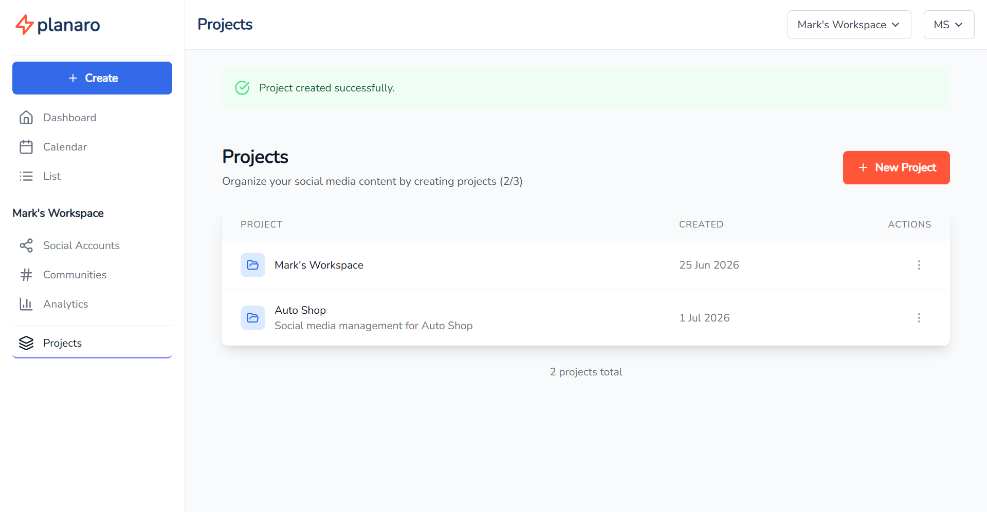 Planaro Projects Page